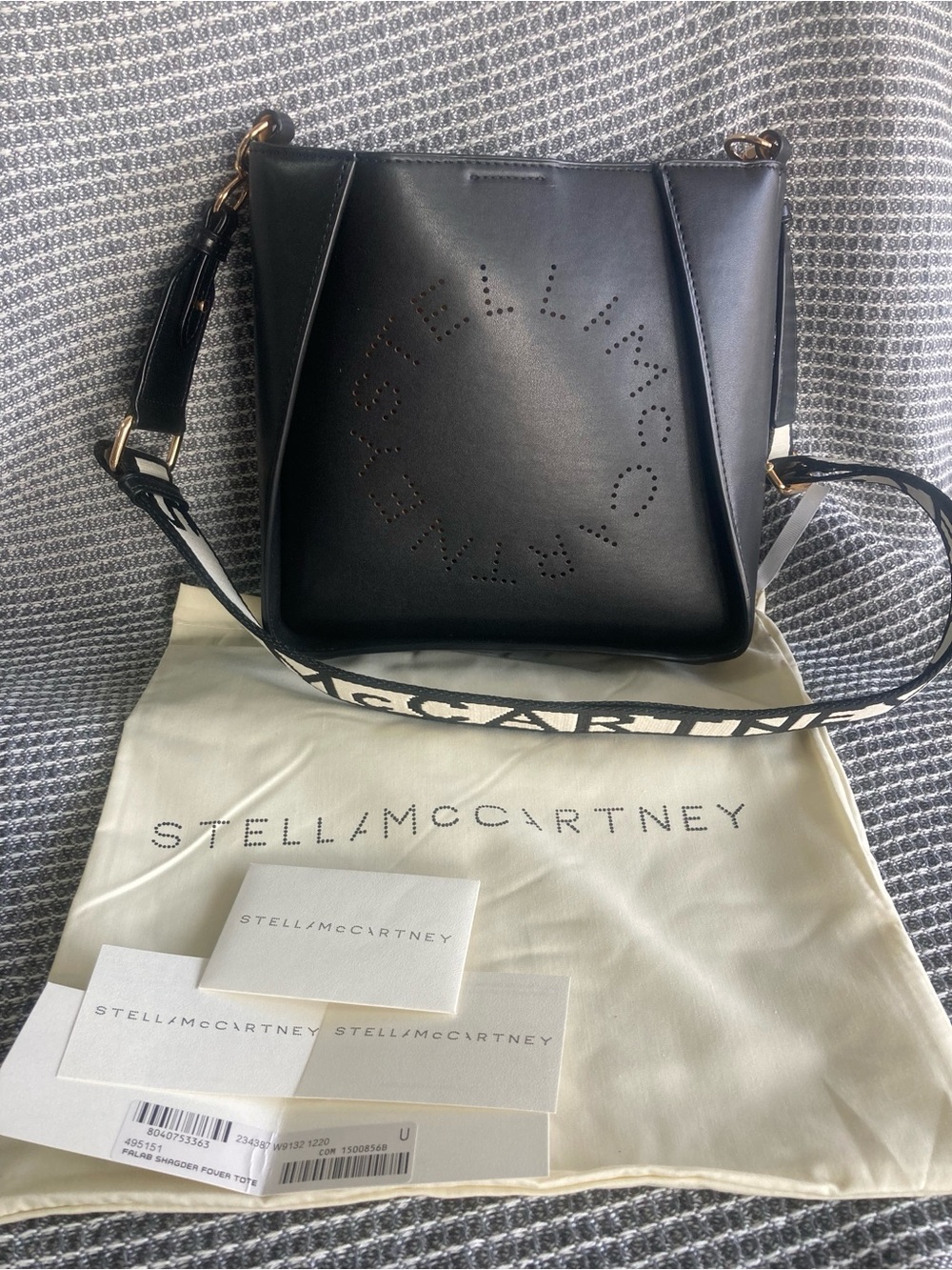 Stella McCartney Black Faux-Leather Perforated Logo Crossbody